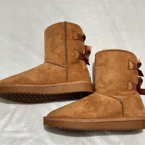 Tan Suede Ankle Boots with Bows